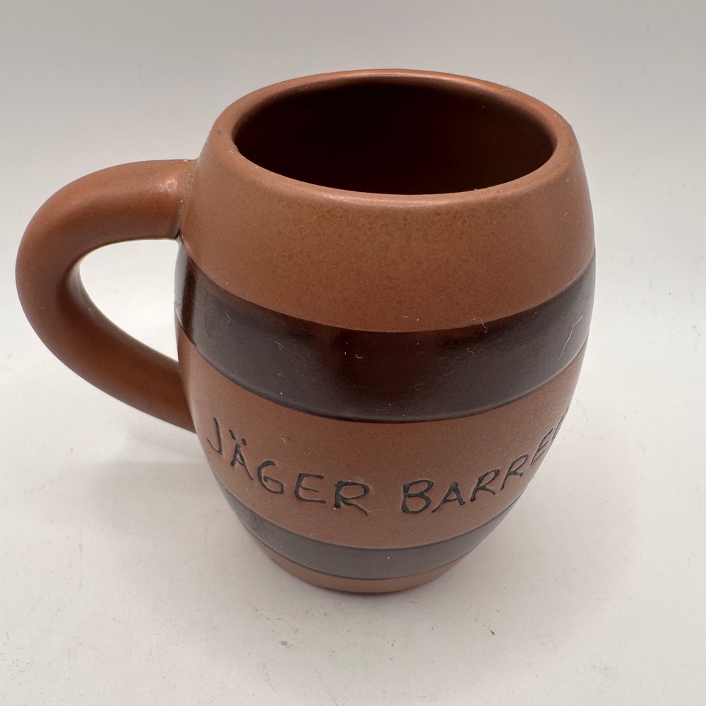 Jagermeister Jager Barrel Ceramic Mug Brown Stoneware Barware Stein 4 Inch shot